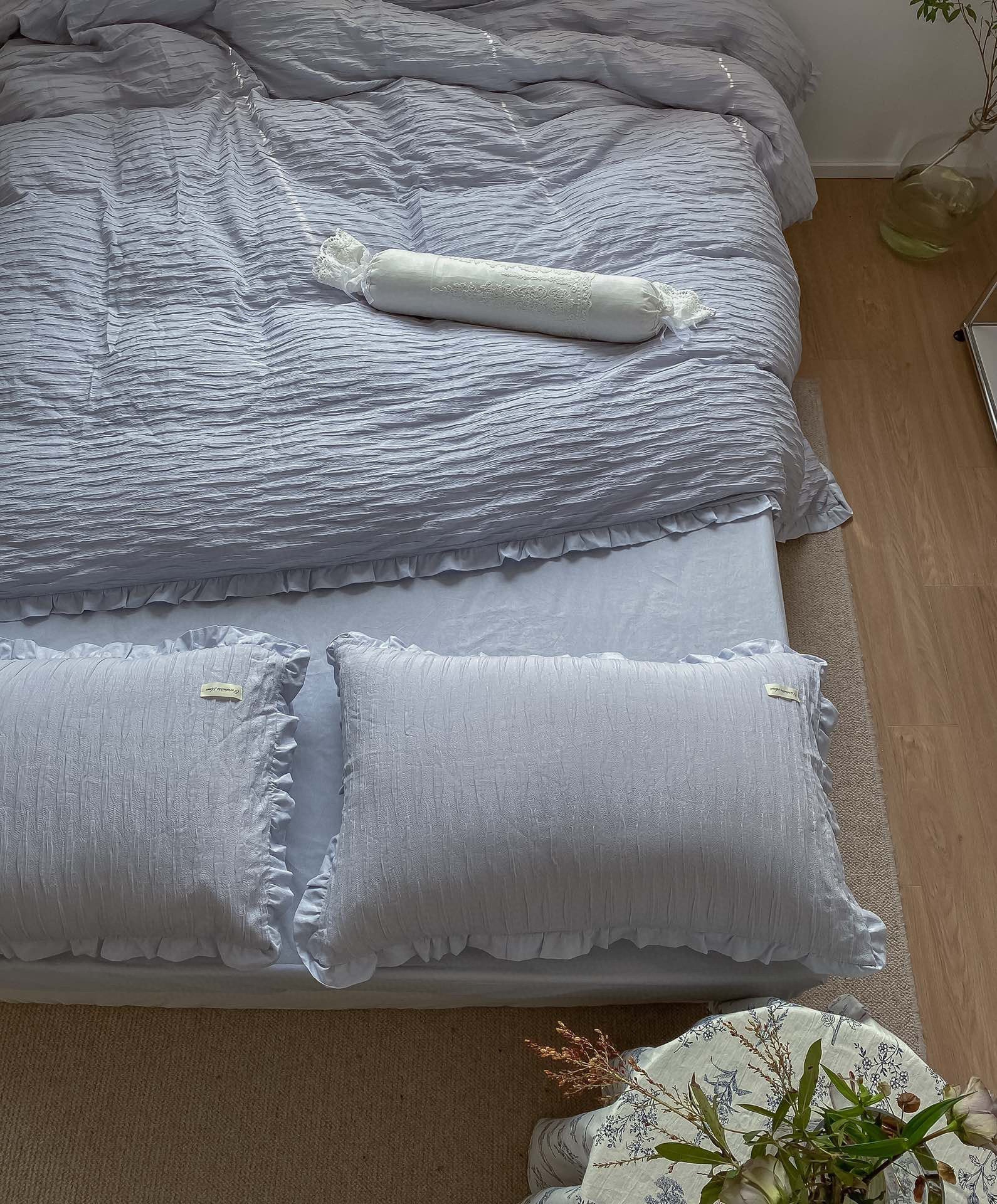 HKM-603283 Washed Cotton Quilt Cover Set - Soft White, Powder, Fog Blue | Various Sizes Available