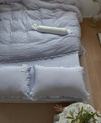 HKM-603283 Washed Cotton Quilt Cover Set - Soft White, Powder, Fog Blue | Various Sizes Available
