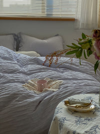 HKM-603283 Washed Cotton Quilt Cover Set - Soft White, Powder, Fog Blue | Various Sizes Available