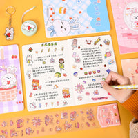 HKM-603411 Cartoon Student Stationery Set with Keychain, Tape Measure, Gel Pen, and Stickers in Multiple Colors
