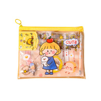HKM-603411 Cartoon Student Stationery Set with Keychain, Tape Measure, Gel Pen, and Stickers in Multiple Colors