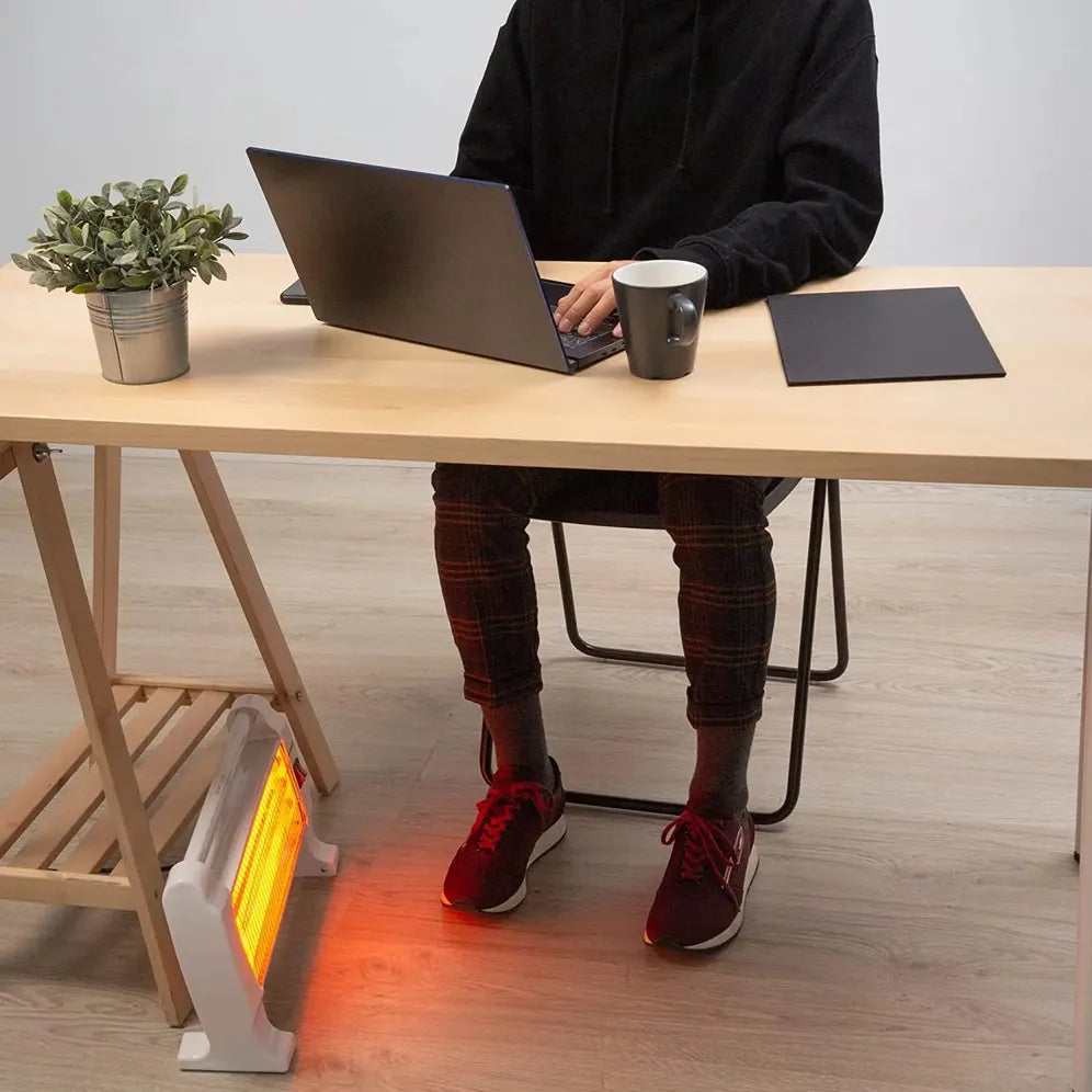 KTX-603475 Portable Free Standing Quartz Infrared Heater with 3 Halogen Bars for Under Desk Heating - 1200W