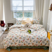 HKM-603603 Floral Pattern Pure Cotton Bedding Set - 3 or 4 Pieces in Multiple Sizes