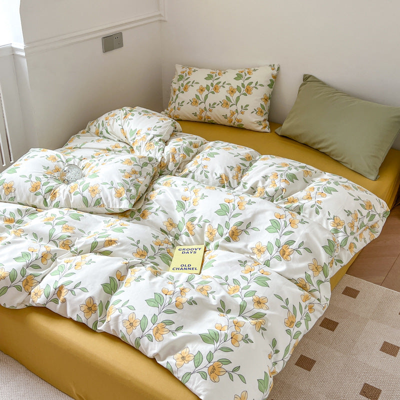 HKM-603603 Floral Pattern Pure Cotton Bedding Set - 3 or 4 Pieces in Multiple Sizes