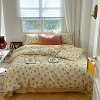 HKM-603603 Floral Pattern Pure Cotton Bedding Set - 3 or 4 Pieces in Multiple Sizes