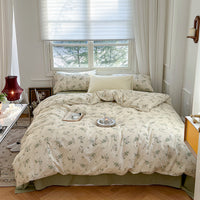 HKM-603603 Floral Pattern Pure Cotton Bedding Set - 3 or 4 Pieces in Multiple Sizes