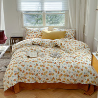 HKM-603603 Floral Pattern Pure Cotton Bedding Set - 3 or 4 Pieces in Multiple Sizes