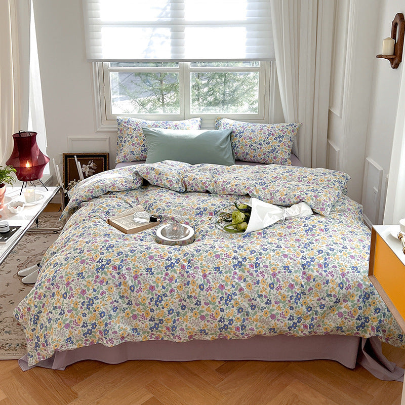 HKM-603603 Floral Pattern Pure Cotton Bedding Set - 3 or 4 Pieces in Multiple Sizes