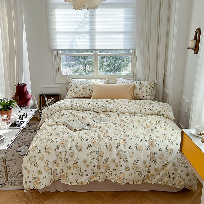HKM-603603 Floral Pattern Pure Cotton Bedding Set - 3 or 4 Pieces in Multiple Sizes