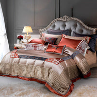 HKM-603603 Pure Cotton Chinese Style Brocade Embroidery Bedding Set - Available in Four-Piece, Six-Piece, Eight-Piece, and Ten-Piece Options