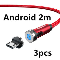 HKM-603667 Magnetic Rotating Data Cable with 360° Rotation for Android, TYPE-C, and iPhone - 1m/2m Length, Gray Red
