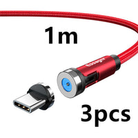 HKM-603667 Magnetic Rotating Data Cable with 360° Rotation for Android, TYPE-C, and iPhone - 1m/2m Length, Gray Red