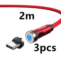 HKM-603667 Magnetic Rotating Data Cable with 360° Rotation for Android, TYPE-C, and iPhone - 1m/2m Length, Gray Red