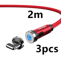 HKM-603667 Magnetic Rotating Data Cable with 360° Rotation for Android, TYPE-C, and iPhone - 1m/2m Length, Gray Red