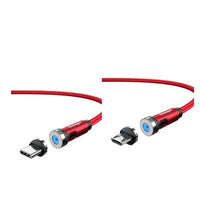 HKM-603667 Magnetic Rotating Data Cable with 360° Rotation for Android, TYPE-C, and iPhone - 1m/2m Length, Gray Red