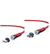 HKM-603667 Magnetic Rotating Data Cable with 360° Rotation for Android, TYPE-C, and iPhone - 1m/2m Length, Gray Red