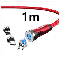 HKM-603667 Magnetic Rotating Data Cable with 360° Rotation for Android, TYPE-C, and iPhone - 1m/2m Length, Gray Red