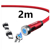 HKM-603667 Magnetic Rotating Data Cable with 360° Rotation for Android, TYPE-C, and iPhone - 1m/2m Length, Gray Red