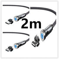 HKM-603667 Magnetic Rotating Data Cable with 360° Rotation for Android, TYPE-C, and iPhone - 1m/2m Length, Gray Red