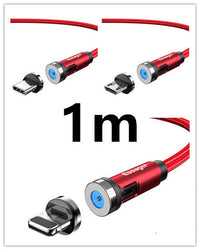 HKM-603667 Magnetic Rotating Data Cable with 360° Rotation for Android, TYPE-C, and iPhone - 1m/2m Length, Gray Red