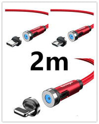 HKM-603667 Magnetic Rotating Data Cable with 360° Rotation for Android, TYPE-C, and iPhone - 1m/2m Length, Gray Red