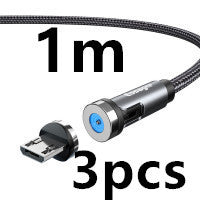 HKM-603667 Magnetic Rotating Data Cable with 360° Rotation for Android, TYPE-C, and iPhone - 1m/2m Length, Gray Red