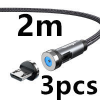 HKM-603667 Magnetic Rotating Data Cable with 360° Rotation for Android, TYPE-C, and iPhone - 1m/2m Length, Gray Red