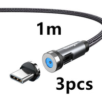 HKM-603667 Magnetic Rotating Data Cable with 360° Rotation for Android, TYPE-C, and iPhone - 1m/2m Length, Gray Red
