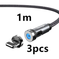 HKM-603667 Magnetic Rotating Data Cable with 360° Rotation for Android, TYPE-C, and iPhone - 1m/2m Length, Gray Red