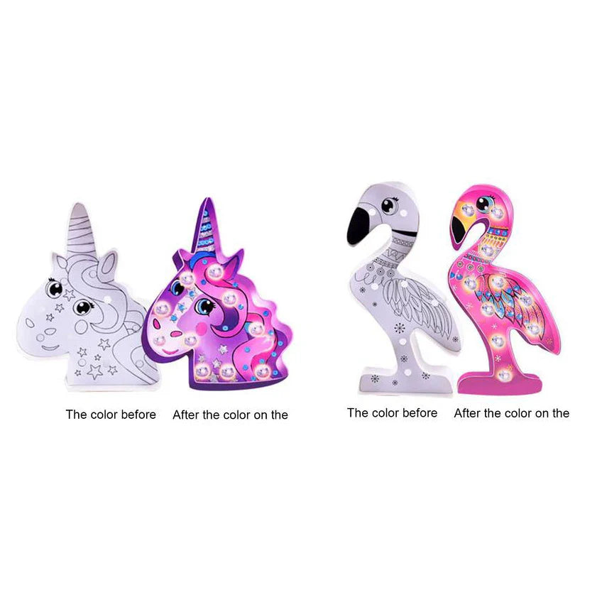 HKM-603859 DIY 3D Puzzle Craft Kits for Kids - Unicorn, Flamingo, and Llama Night Light Painting Set