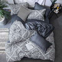HKM-604051 Antibacterial Ramie Quilt Duvet Cover Set with 2 Pillow Cases – Geometric Pattern, Various Sizes Available