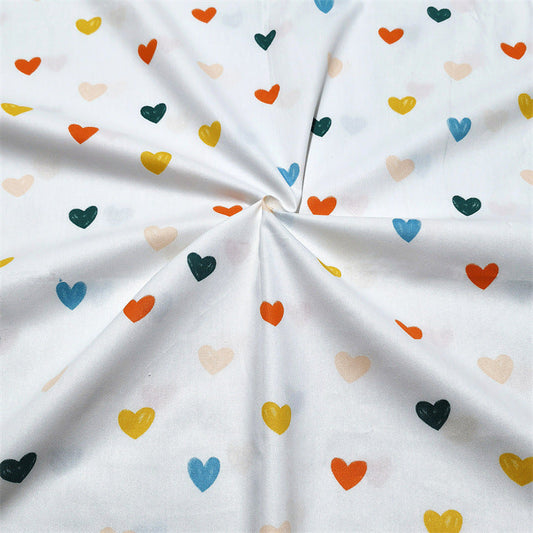 HKM-604115 Cotton Twill Printed Fabric with Color Geometric Heart-shaped Polka Dots for Bedding and Apparel