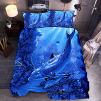 HKM-604115 Ocean-Inspired Three-Piece Quilt Cover Set with Sea Turtle Designs in Various Sizes