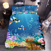 HKM-604115 Ocean-Inspired Three-Piece Quilt Cover Set with Sea Turtle Designs in Various Sizes