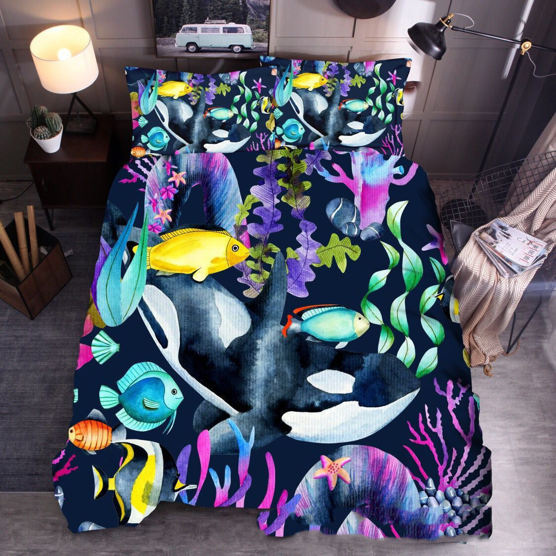 HKM-604115 Ocean-Inspired Three-Piece Quilt Cover Set with Sea Turtle Designs in Various Sizes