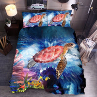 HKM-604115 Ocean-Inspired Three-Piece Quilt Cover Set with Sea Turtle Designs in Various Sizes