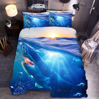 HKM-604115 Ocean-Inspired Three-Piece Quilt Cover Set with Sea Turtle Designs in Various Sizes
