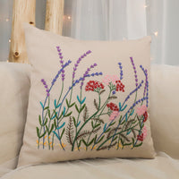HKM-604179 Handmade Embroidery Material Package for Pillow Cover – Cotton Cloth, 42x42cm, Floral Patterns