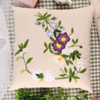 HKM-604179 Handmade Embroidery Material Package for Pillow Cover – Cotton Cloth, 42x42cm, Floral Patterns