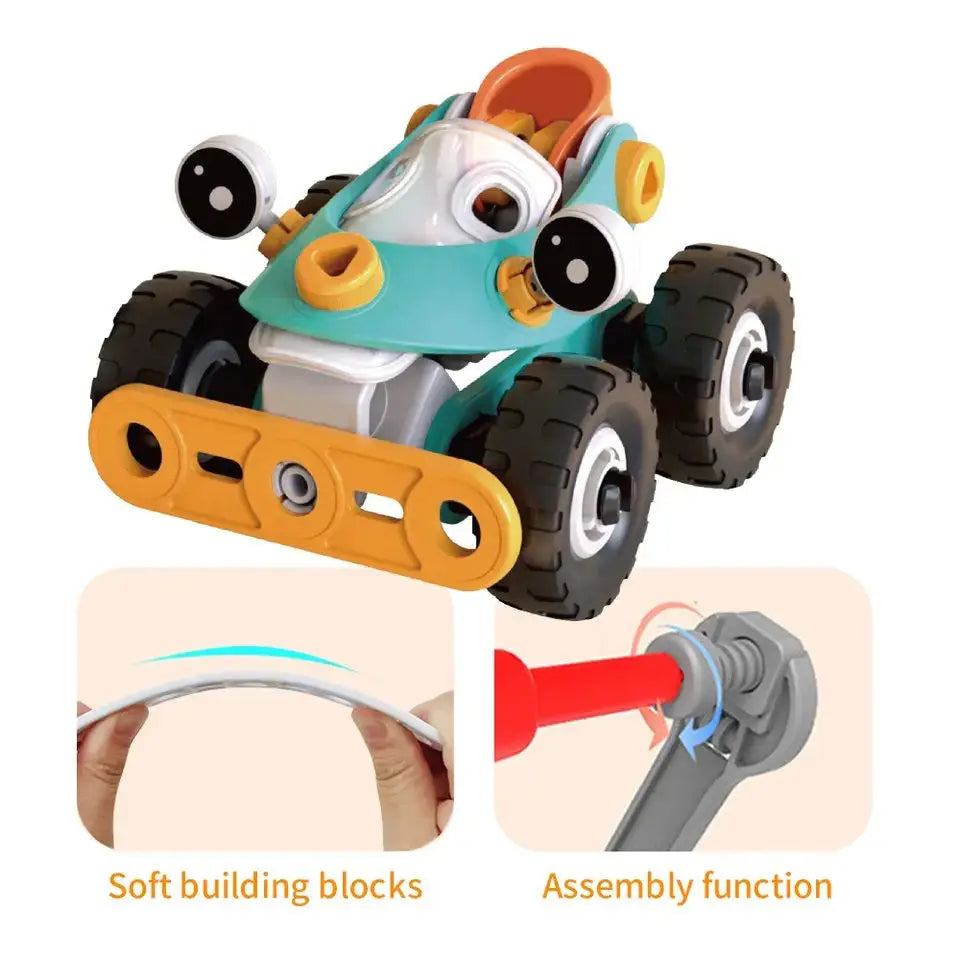 Educational DIY Soft Rubber Block Toy Car for Kids - STEM Learning and Engineering Fun