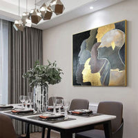 HKM-604371 Handmade Oil Painting on Canvas - Modern Abstract Golden Portrait Art for Living Room Décor, Unstretched and Frameless