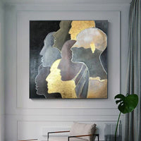 HKM-604371 Handmade Oil Painting on Canvas - Modern Abstract Golden Portrait Art for Living Room Décor, Unstretched and Frameless