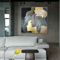 HKM-604371 Handmade Oil Painting on Canvas - Modern Abstract Golden Portrait Art for Living Room Décor, Unstretched and Frameless