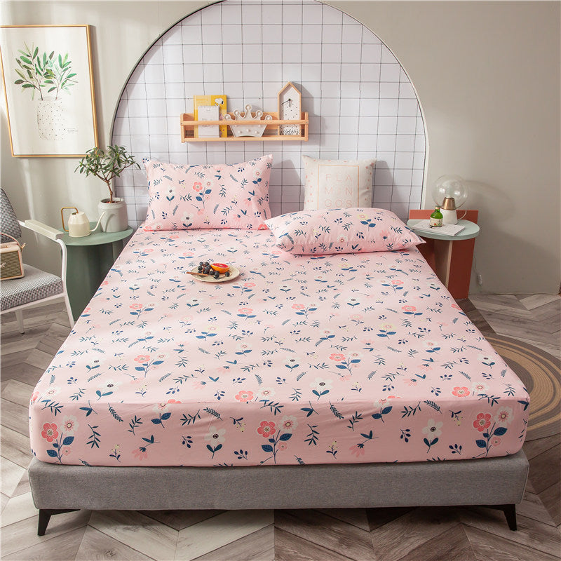 HKM-604435 Floral Non-Slip Sweat-Absorbing Mattress Protector with Pillowcases