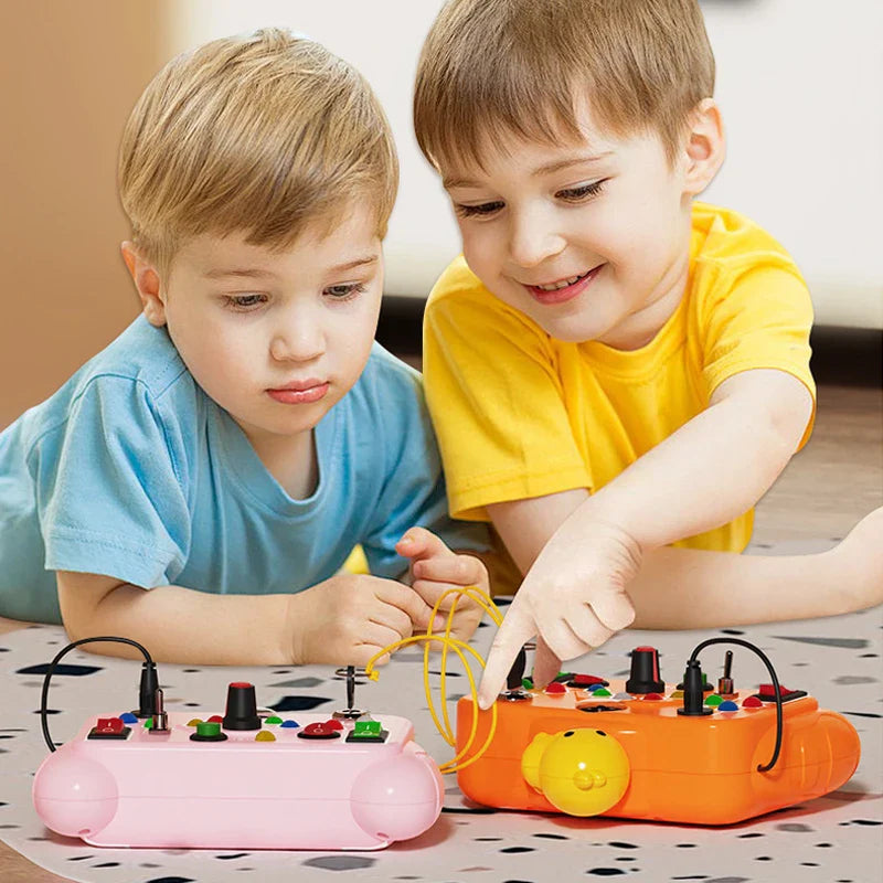 HKM-604435 Montessori Retro Game Console Toy - Handheld LED Light-Up Busy Board for Early Learning Fun