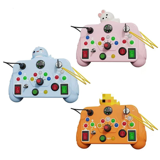 Montessori Retro Game Console Toy - Handheld LED Light-Up Busy Board for Early Learning Fun