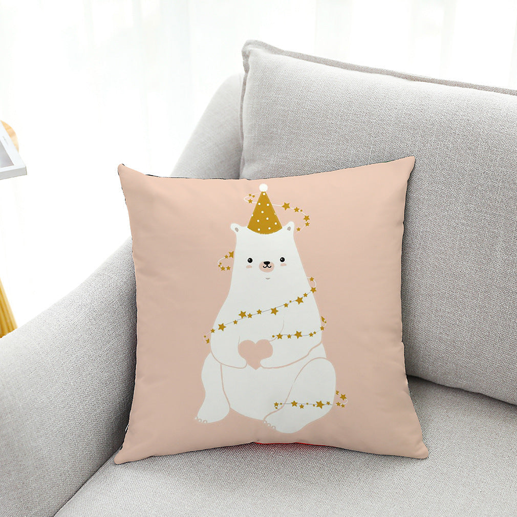 HKM-604499 Cute Polar Bear Plush Super Goose Down Car Sofa Pillowcase 45x45cm
