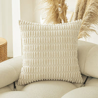 HKM-604563 Boho Striped Throw Pillow Covers for Sofa and Bed - Soft Corduroy Home Decor
