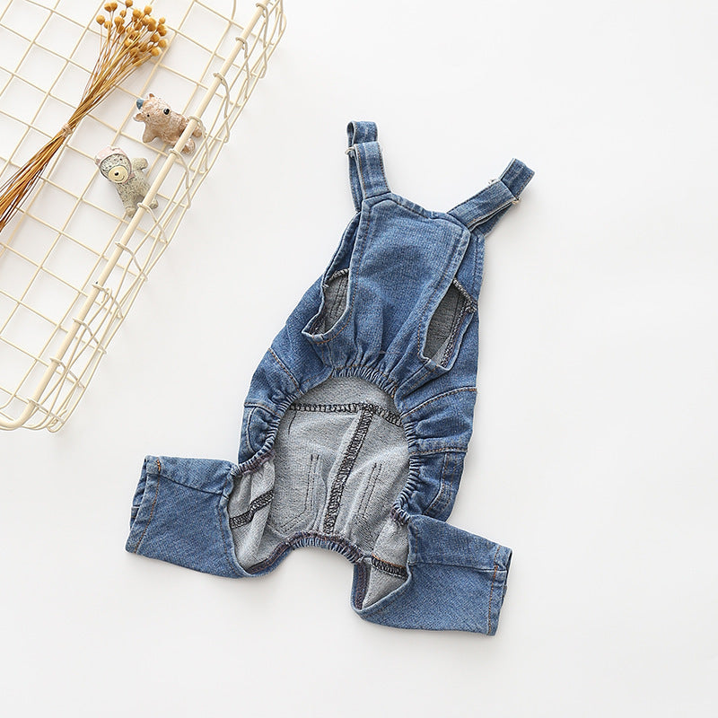 HKM-604691 Denim Blue Stretch Jeans with Pet Suspenders - Casual Overalls in Various Sizes