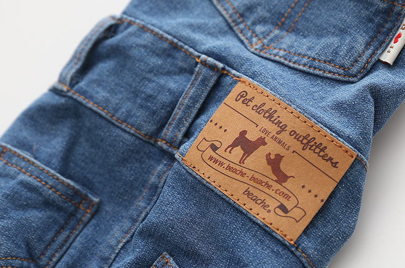 HKM-604691 Denim Blue Stretch Jeans with Pet Suspenders - Casual Overalls in Various Sizes